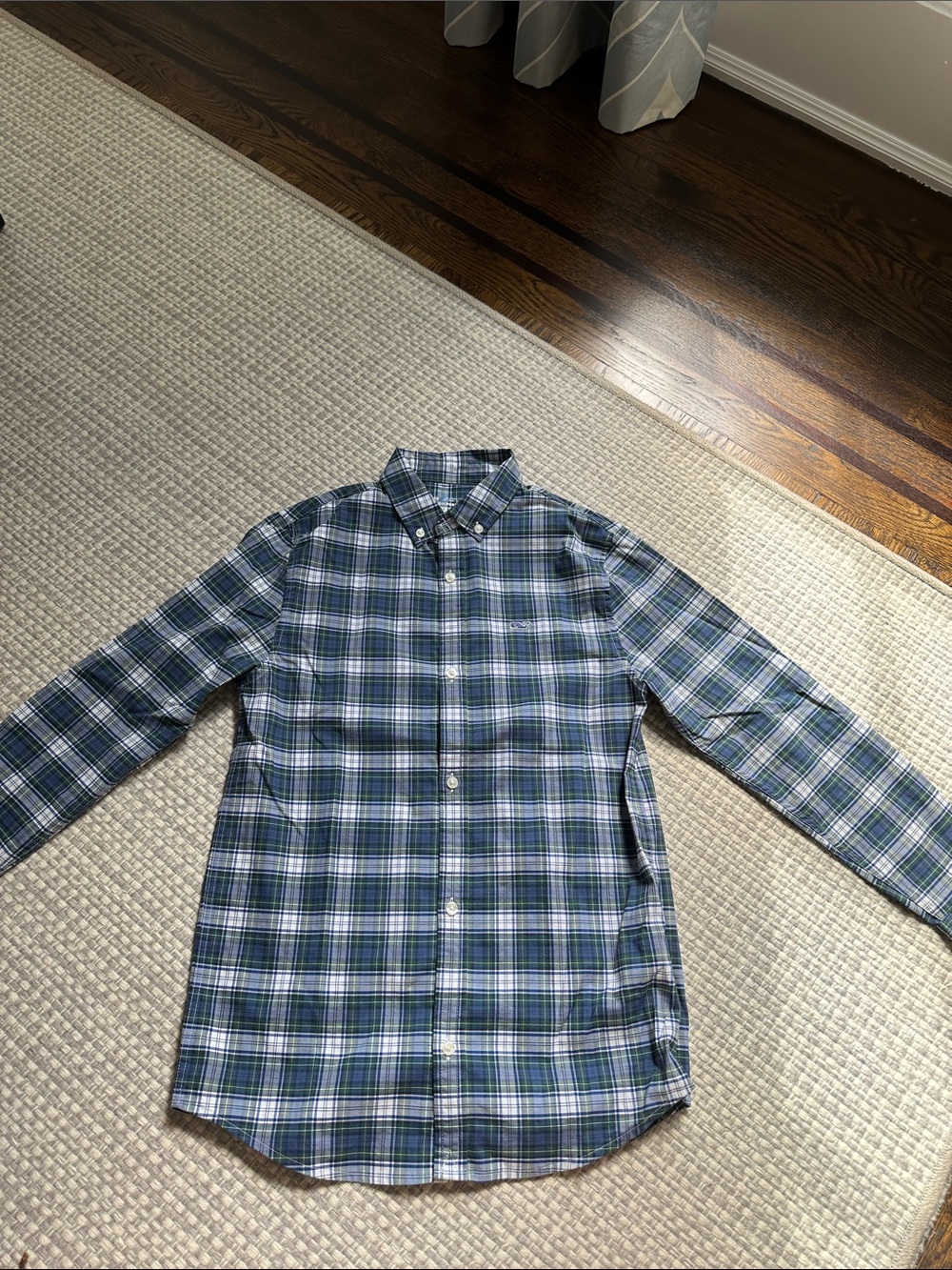Vineyard Vines Blue and Green Plaid Button-Down Shirt
